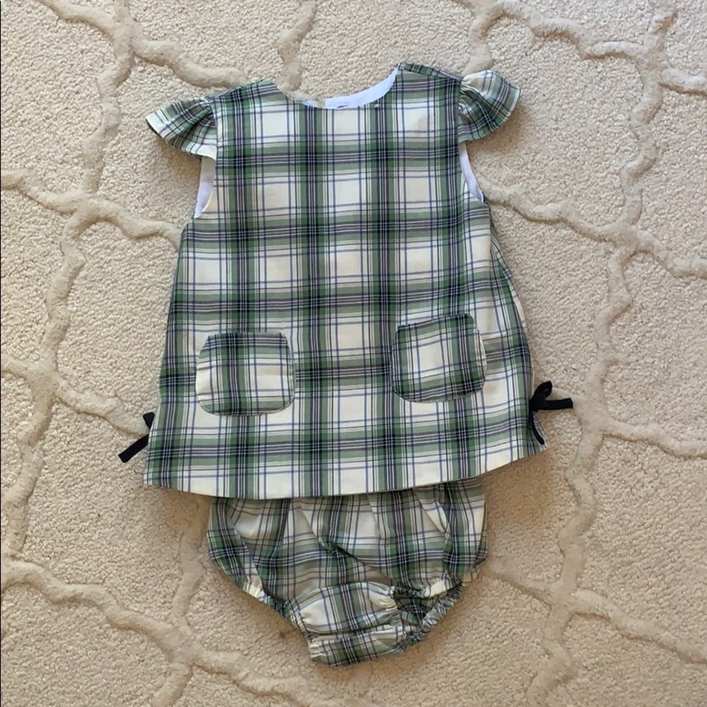 Bella Bliss green Plaid Bloomer Set. Size 24m NWOT